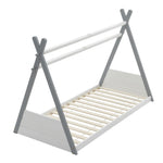 Montessori Kids Bed – 190cm X 90cm Solid Pine Wood House Bed Frame With Headboard And Footboard, White & Grey Toddler Single Bed"