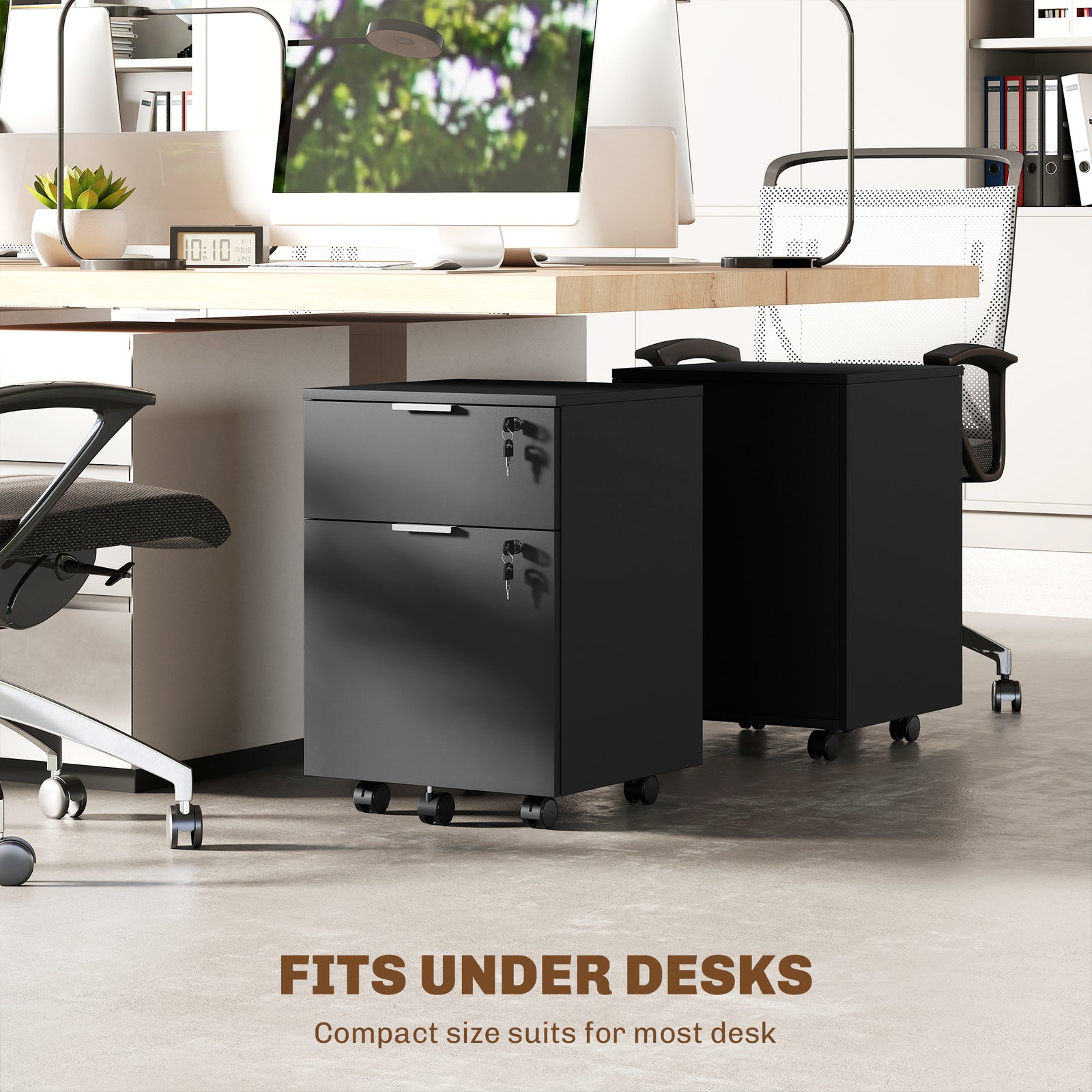 2 Drawer Filing Cabinet With Adjustable Hanging Bars For A4 And Letter | Black
