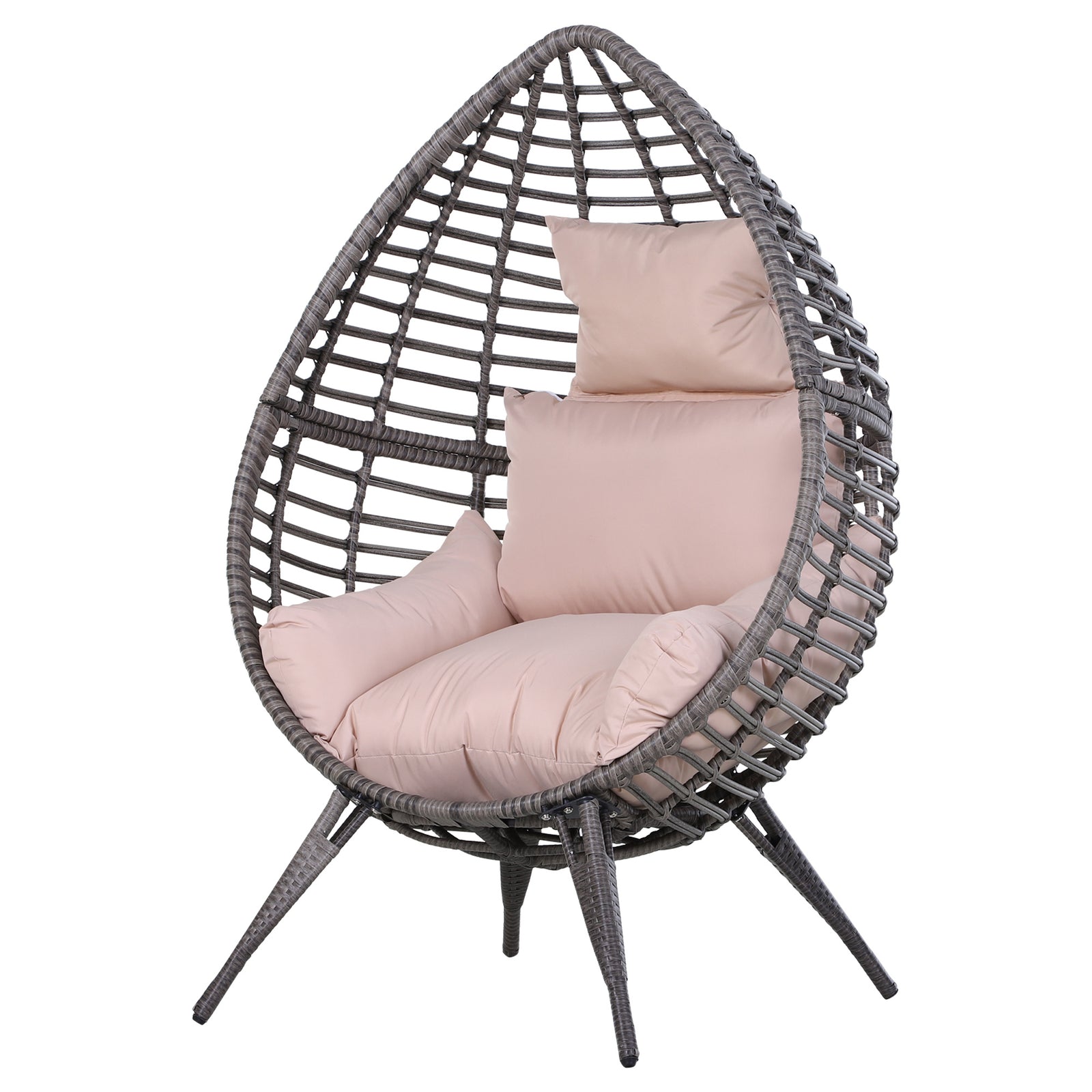 Rattan Wicker Teardrop Chair Lounger Soft Cushioned Patio | Beige