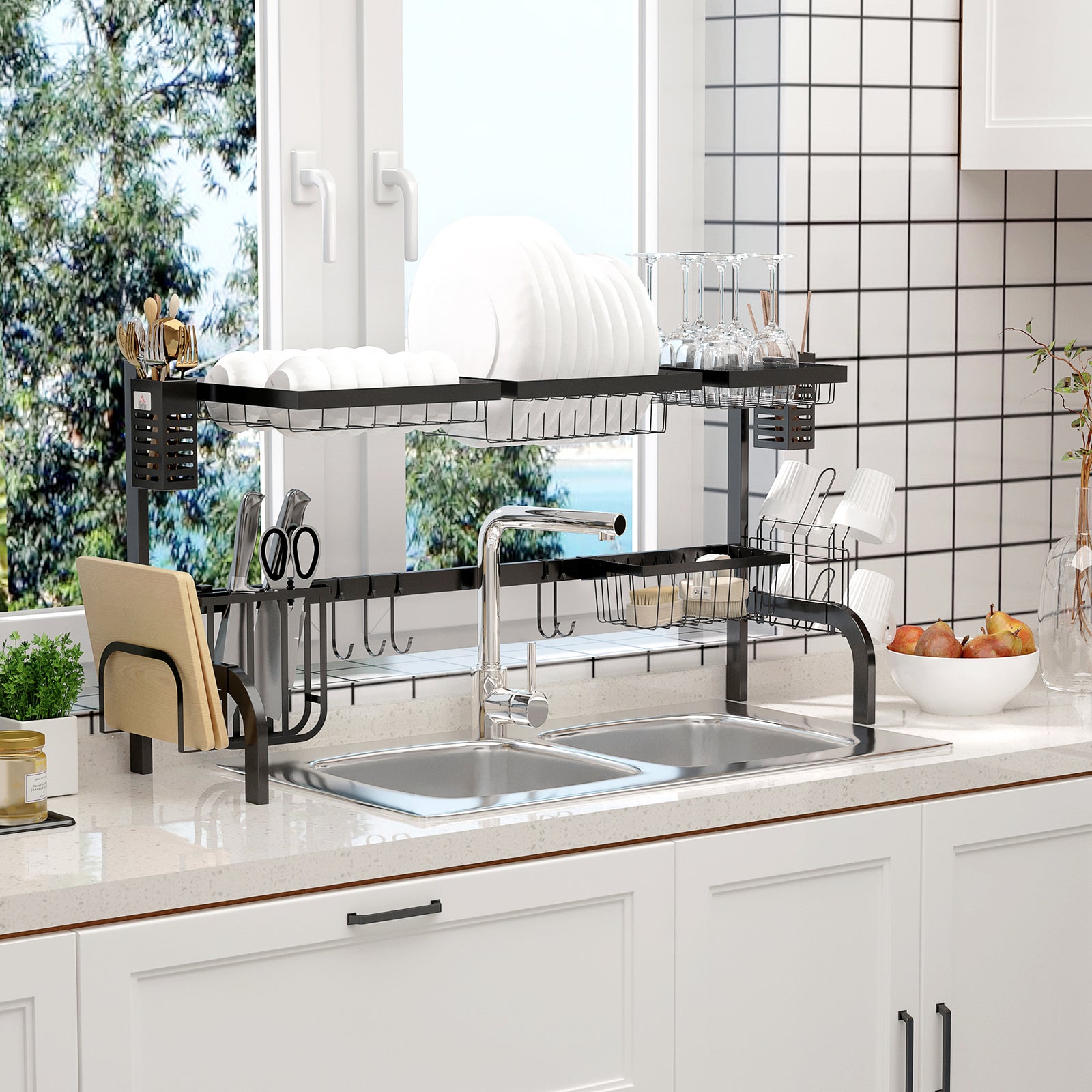 Over The Sink 2 Tier Dish Rack, Black