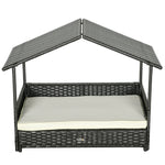 Pawhut Extendable Rattan Dog House W/ Water-resistant Roof, Cushion | Cream