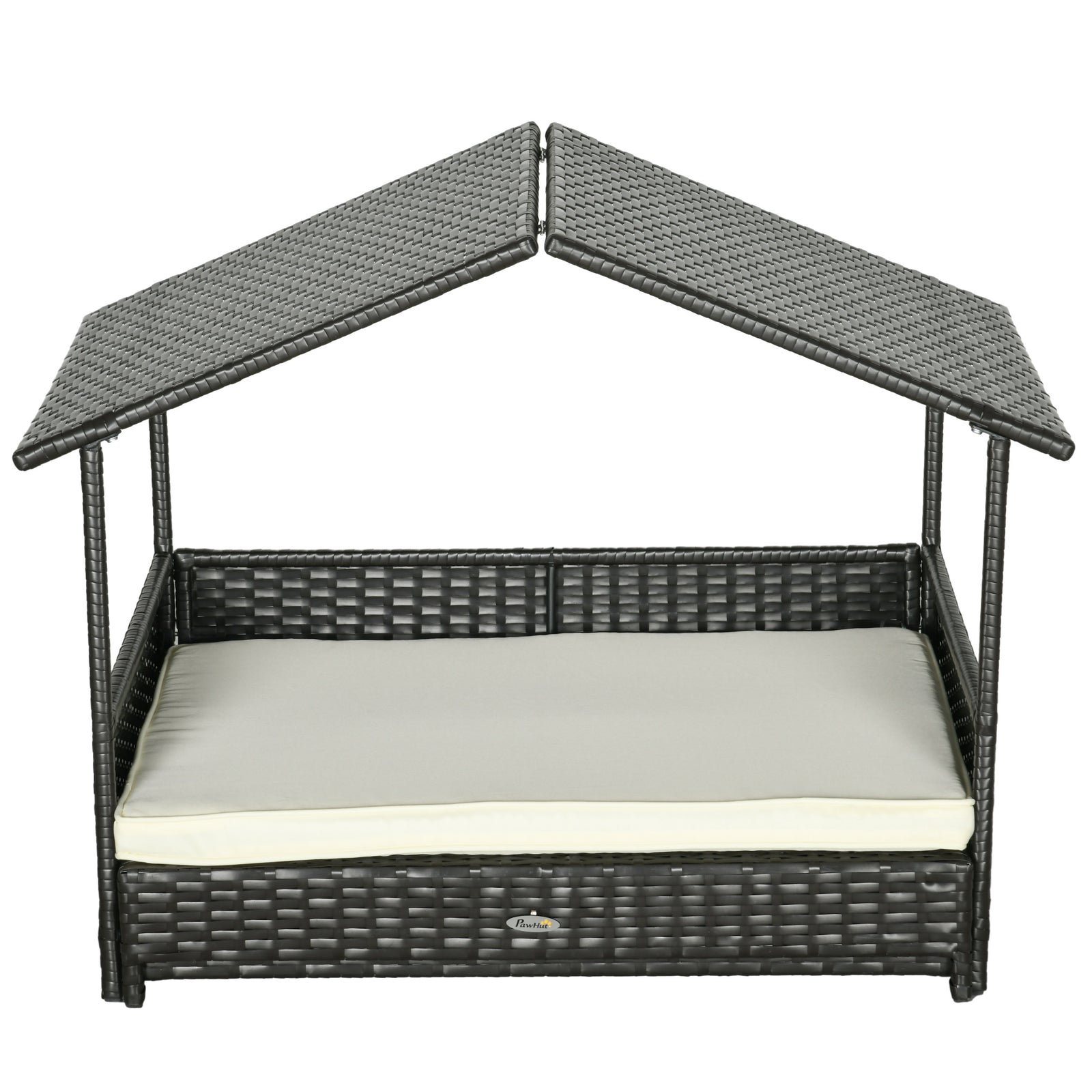 Pawhut Extendable Rattan Dog House W/ Water-resistant Roof, Cushion | Cream