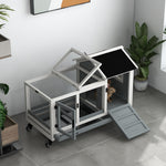 Wooden Rabbit Hutch, Small Animal  House W/ Wheels, Removable Tray | Gray