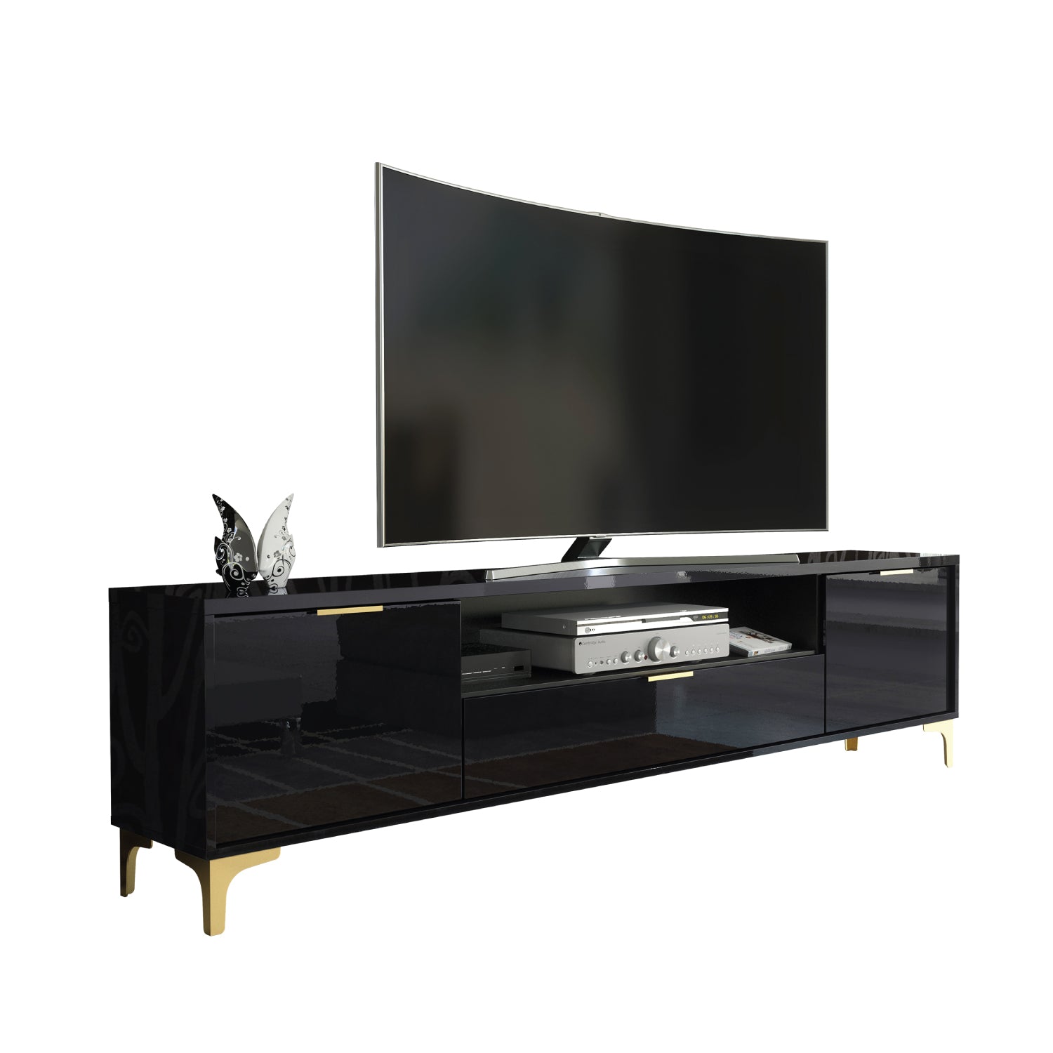 Goldline Gloss Tv Unit 200cm | Black