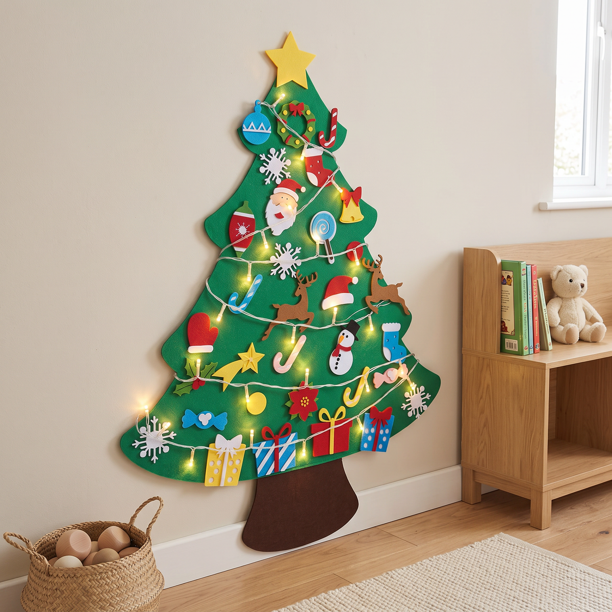 Breeins Wall-mounted Felt Christmas Tree With 33 Removable Ornaments & Led Lights