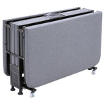 90*190cm Grey Folding Bed Steel Framed Foldable Bed With Mattress And 6 Wheels