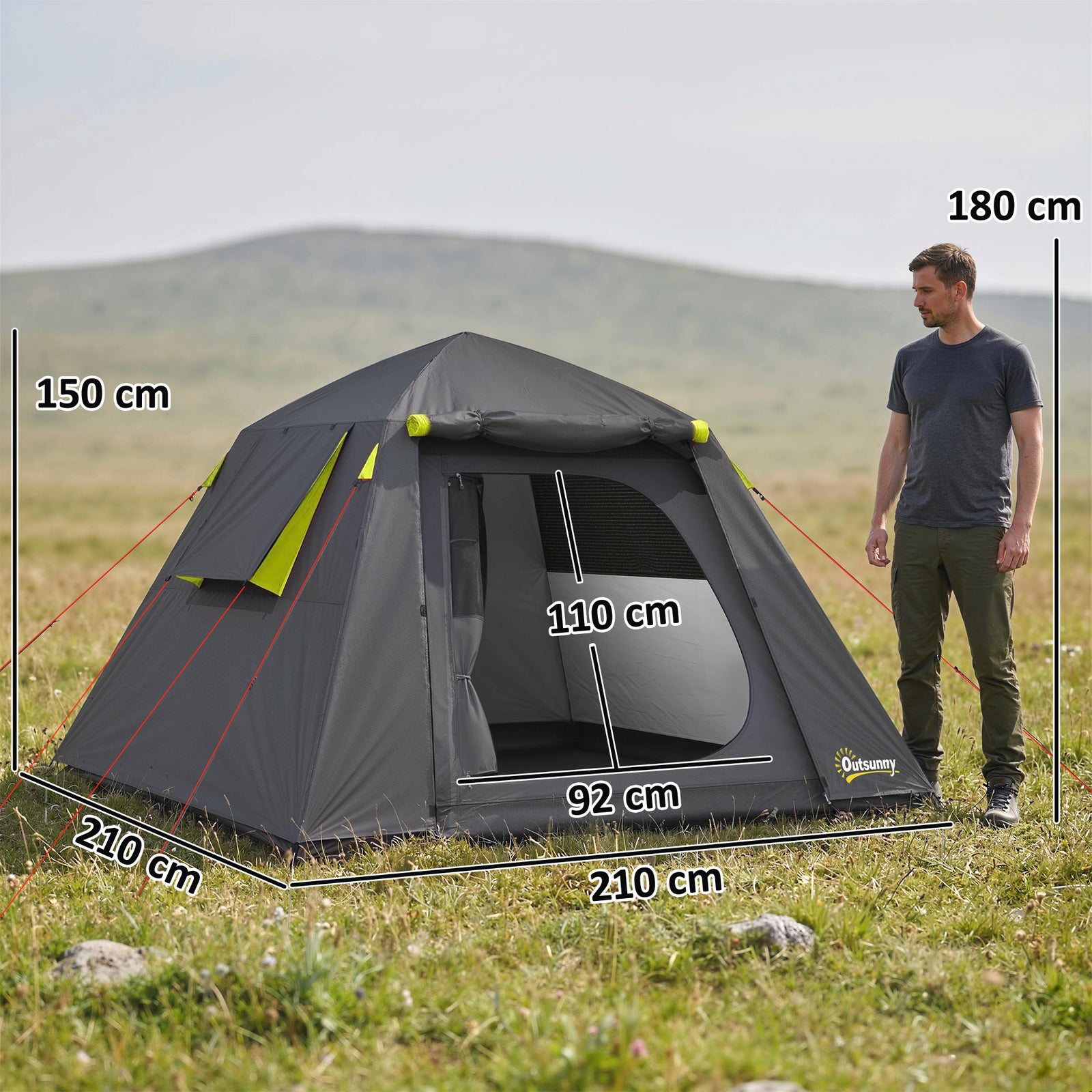 2 Man Camping Tent 3000mm Waterproof | Grey