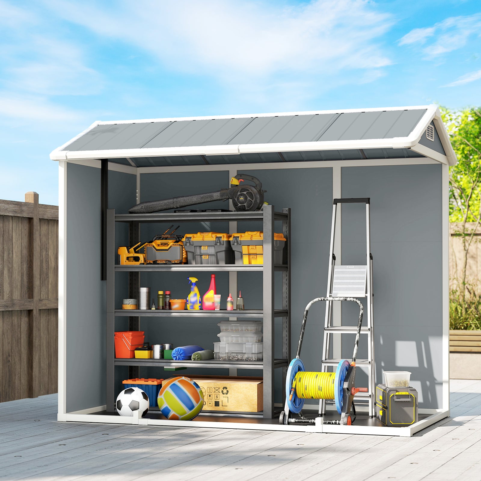 8 X 4 Ft Resin Garden Shed With Floor, Lockable Doors | Light Grey