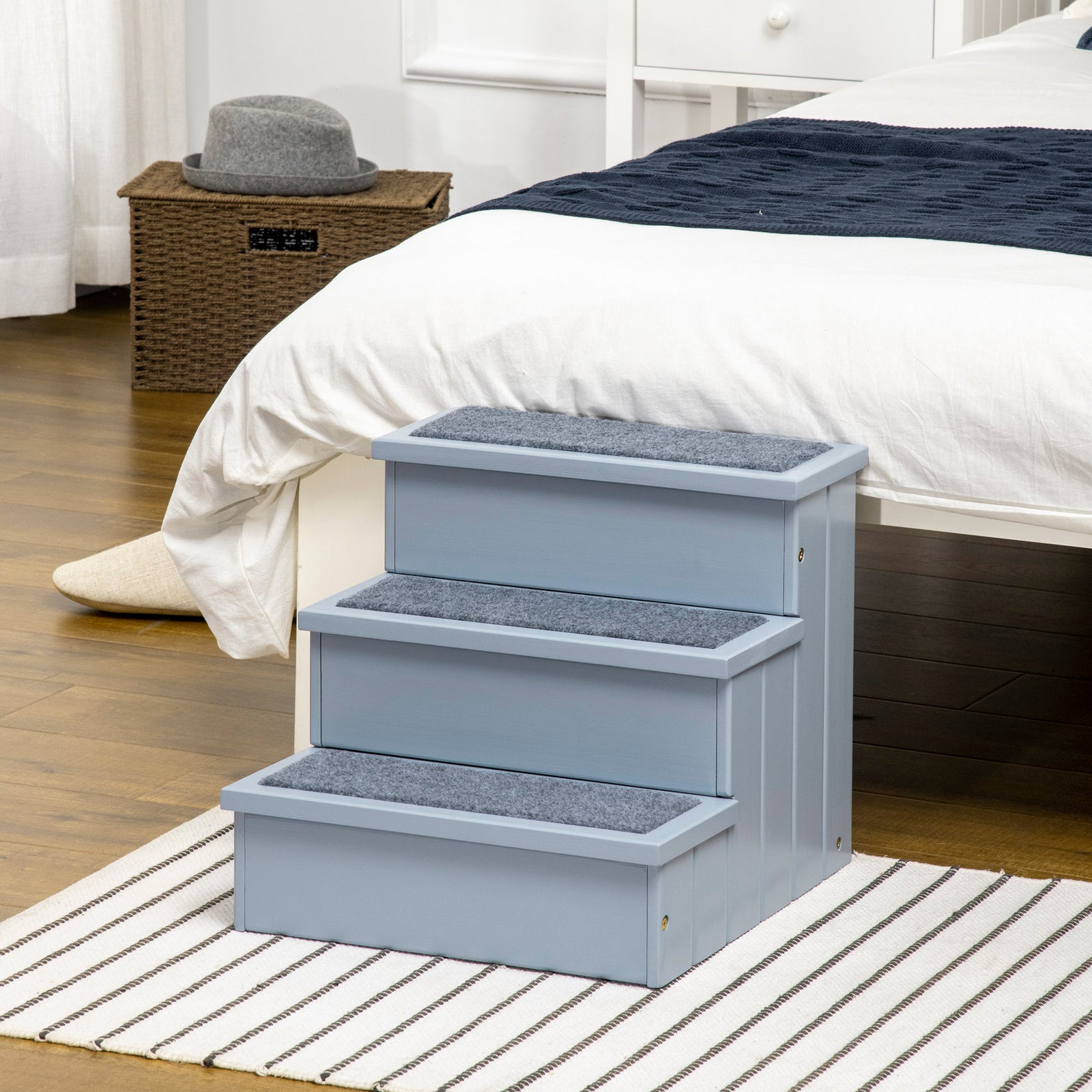 3 Step Wooden Dog Steps Pet Stairs Cat Ladder For Bed With Storage | Gray