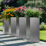 Zinc Galvanised Tall Square Planter | 32cm x 32cm x 75cm | Silver Black