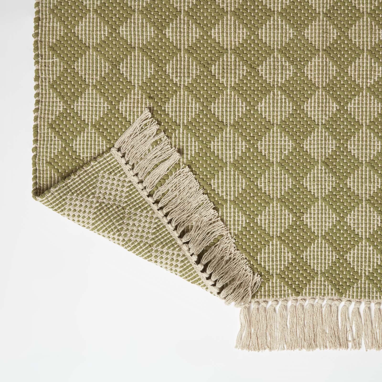 Lima Handwoven Green Cotton Textured Rug | 150cm x 95cm | Ochre