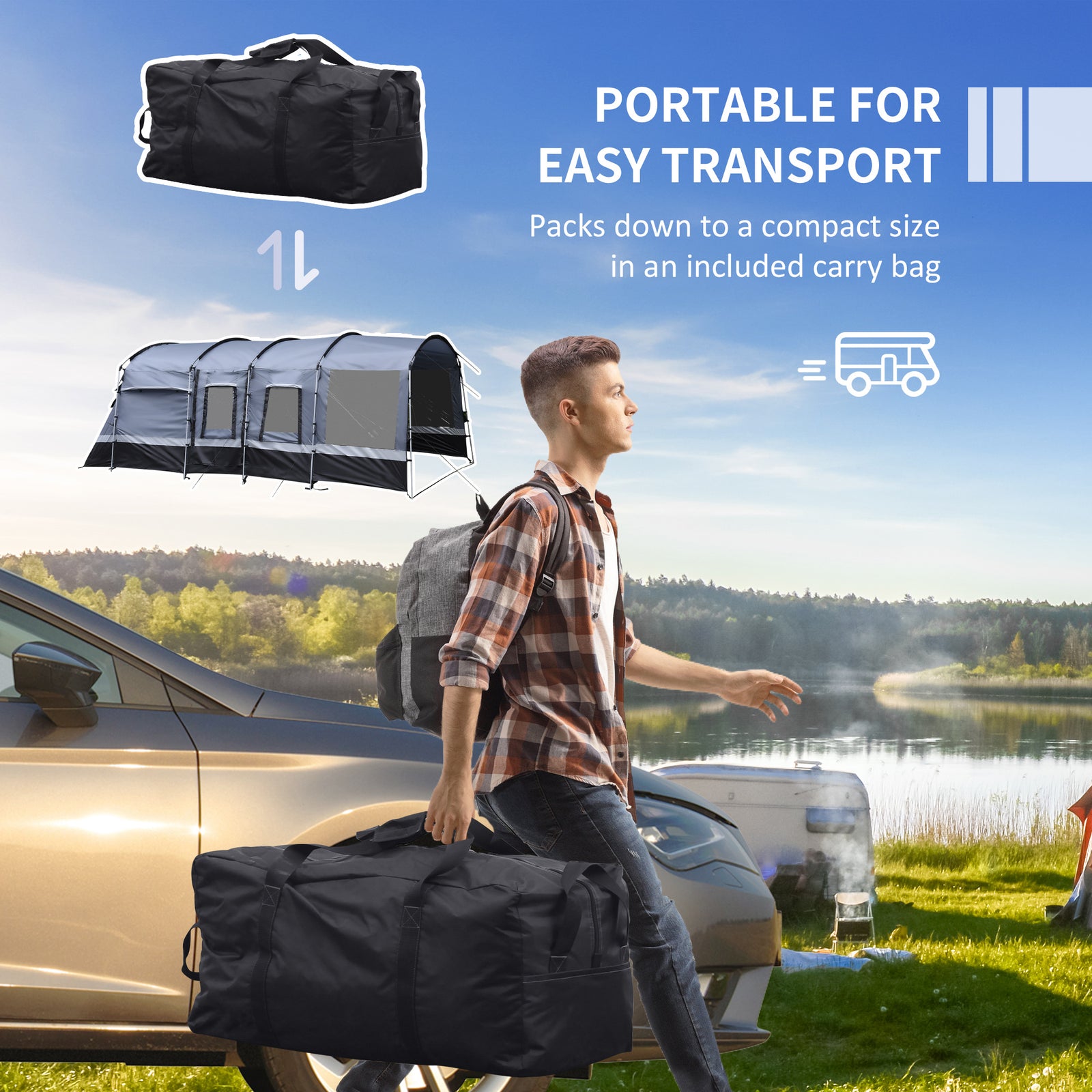 Outsunny 8-person Camping Tent Tunnel Design With 4 Large Windows