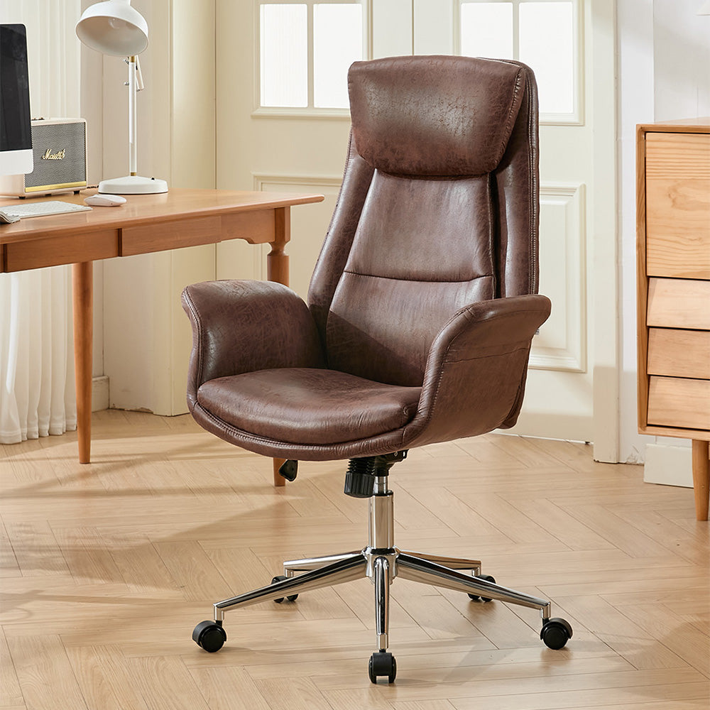 Adjustable High Back Pu Office Chair With Armrests | Brown