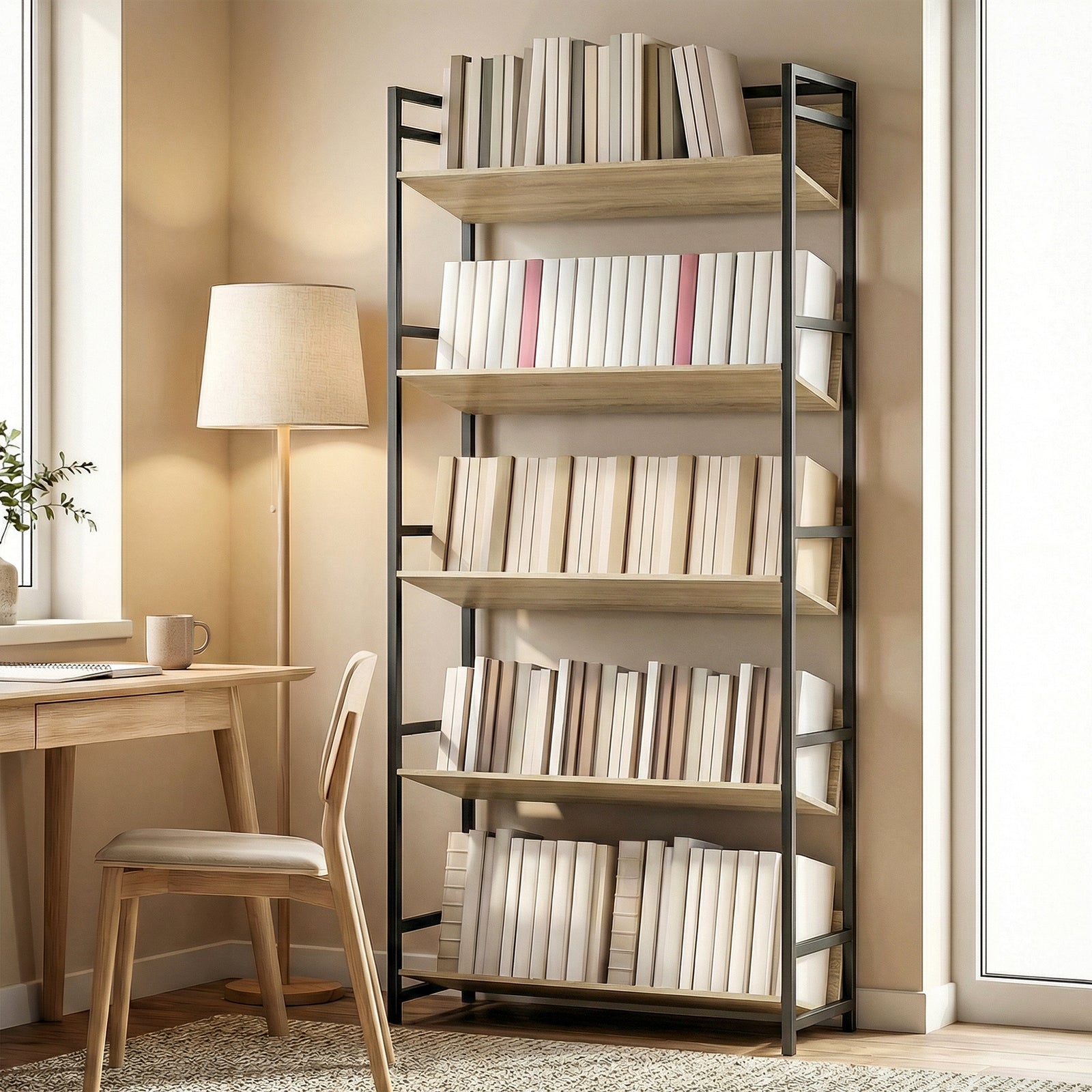 Bookcase Anti-slip Design 5-tier | Oak