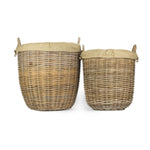 Set Of 2 Tall Round Fireside Grey Rattan Log Basket With Removable Cordura Lining