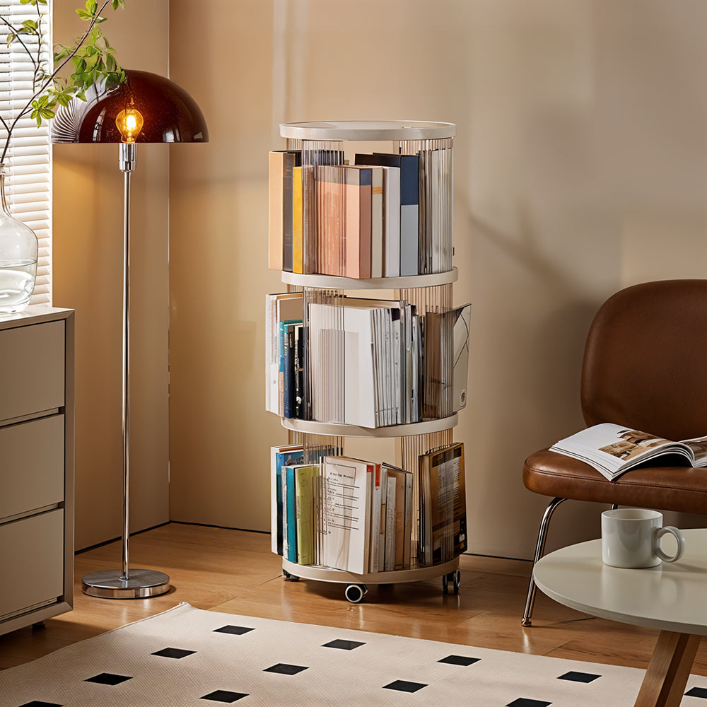 3-tier Plastic Round Bookshelf With Wheels