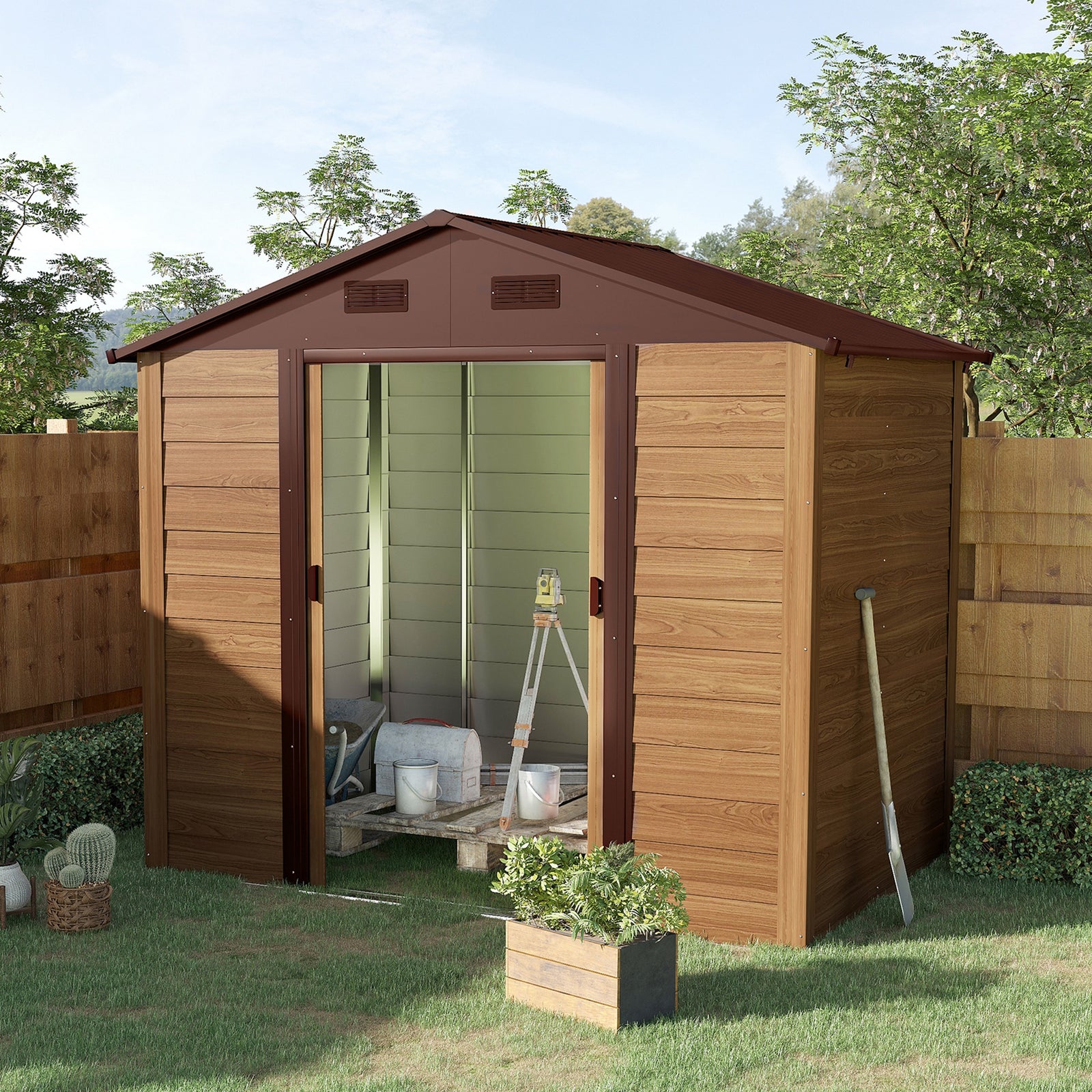 Garden Shed Wood Effect Tool Storage Sliding Door Wood Grain | Medium | Brown