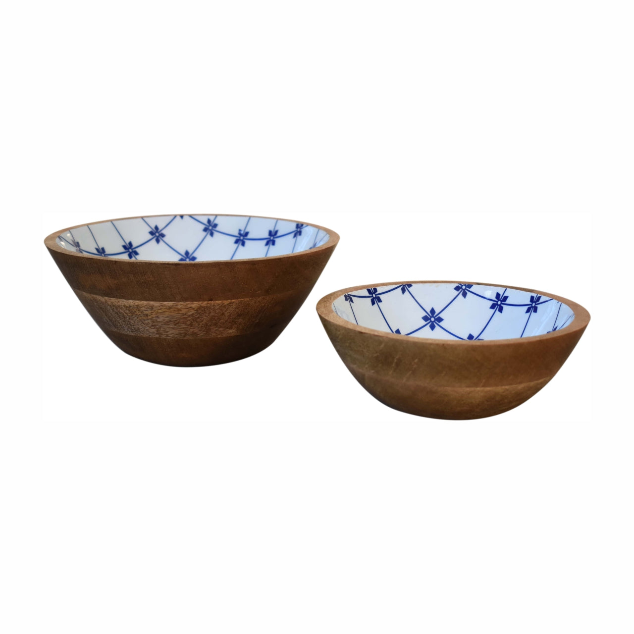 Solid Wood Blue And White Bowl Set Of 2