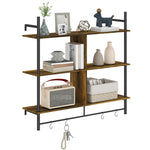 Wall Shelf Unit With 4 Hooks For Living Room | One Size | Brown