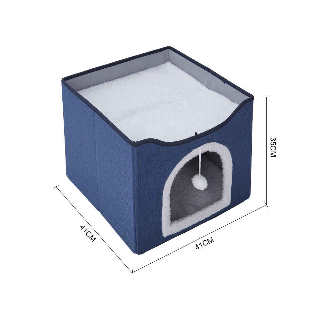 Foldable Multifunctional Cat Bed With Scratching Pad | Navy Blue
