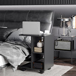 End Table Unique Storage Unit W/ 2 Shelves 4 Wheels Home | Black