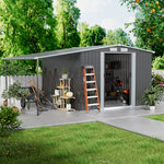 8x8ft Galvanized Steel Garden Shed With 1.1m Lean-to Extension & Shelves – Heavy Duty Outdoor Storage Shed With Firewood Roof & Ample Space
