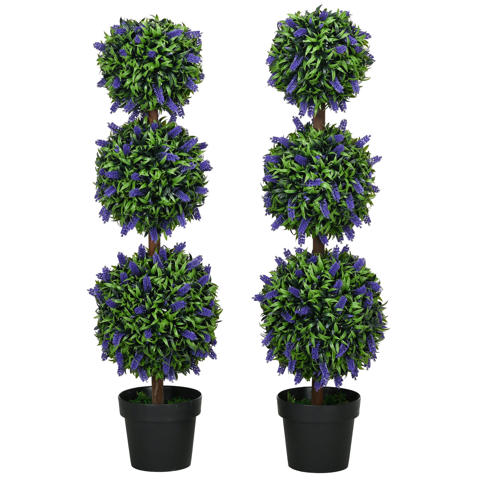 Set Of 2 70/110cm Potted Artificial Ball Tree With Lavender | Large | Green
