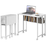 80 Cm Foldable Computer Desk On Wheels For Small Spaces | White