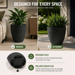 36cm Tall Round Ribbed Effect Black Rubber Planters - Indoor Outdoor Planter | Set-of-1