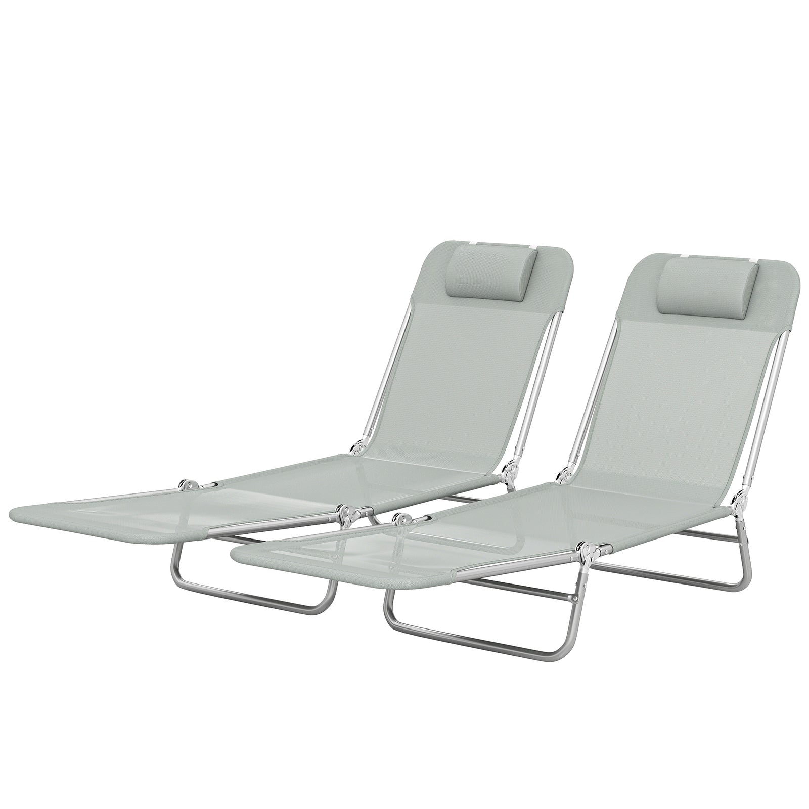 2 Pieces Sun Loungers Foldable Reclining Chair | Light Grey