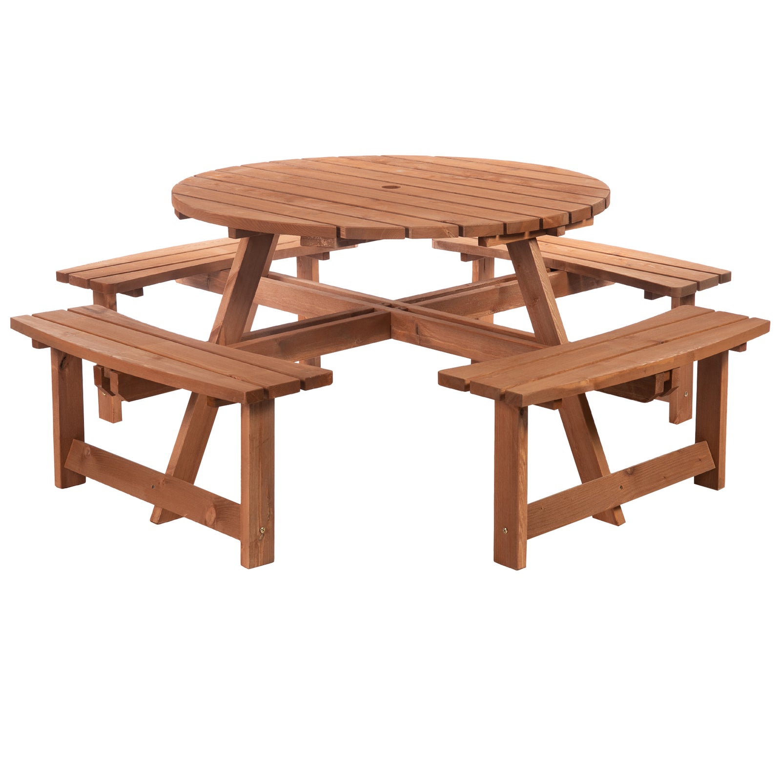 8 Seat Garden Wooden Round Picnic Table Bench