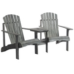 Wooden Double Adirondack Chair W/ Table & Umbrella Hole | Gray