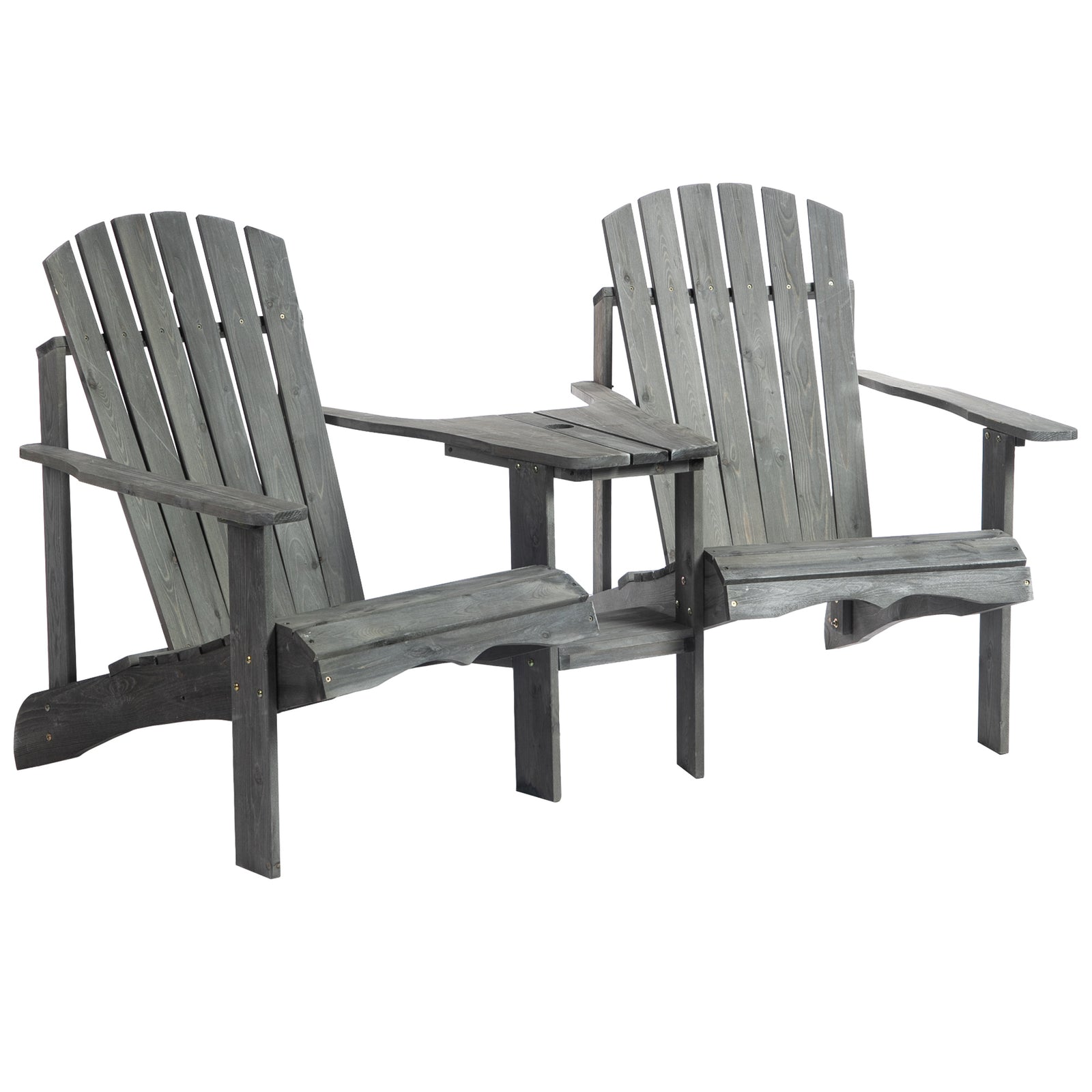 Wooden Double Adirondack Chair W/ Table & Umbrella Hole | Gray
