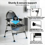 Folding Commode Chair Adjustable Height Bedside Toilet Shower Seat 150kg | Black