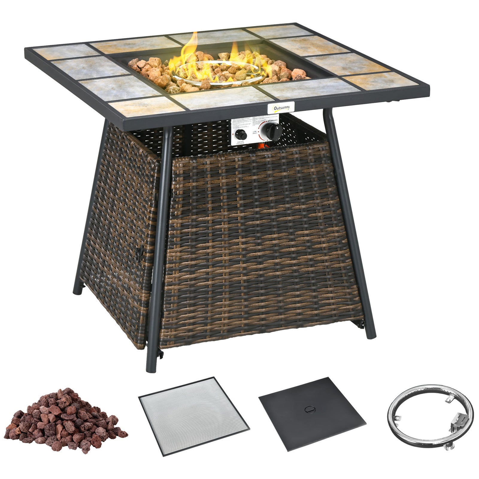 Outdoor Pe Rattan Gas Fire Pit Table Fire Control Panel