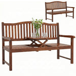 Outsunny Wood Garden Loveseat Bench With Liftable Table, Cover, Light Brown