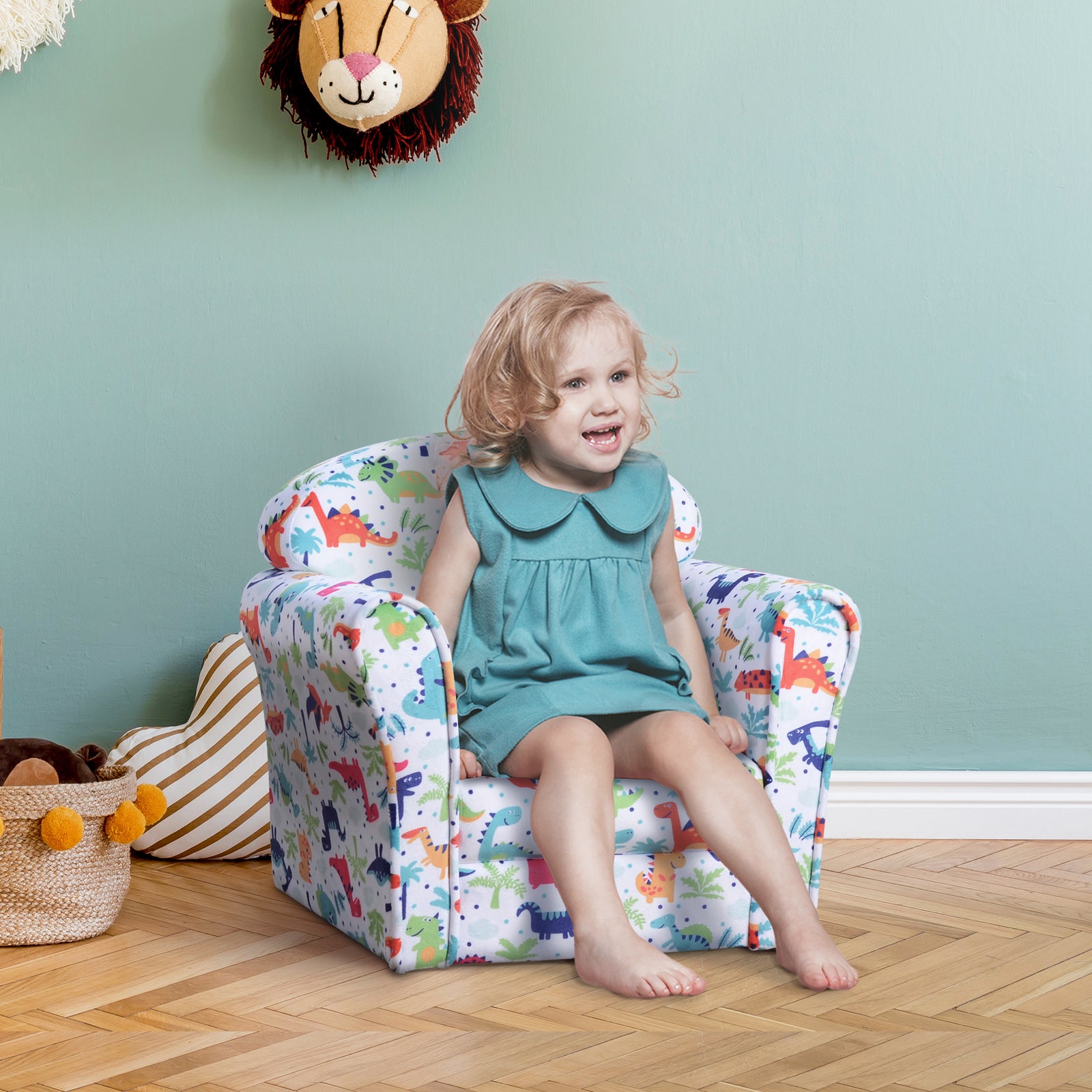 Children's Armchair Kids Sofa Tub Chair Seat Cartoon Flannel Wooden