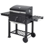 Charcoal BBQ Grill with Lid, Barrel Grill with Warming Rack, Thermometer & Side Shelves, Outdoor Barbecue with Wheels