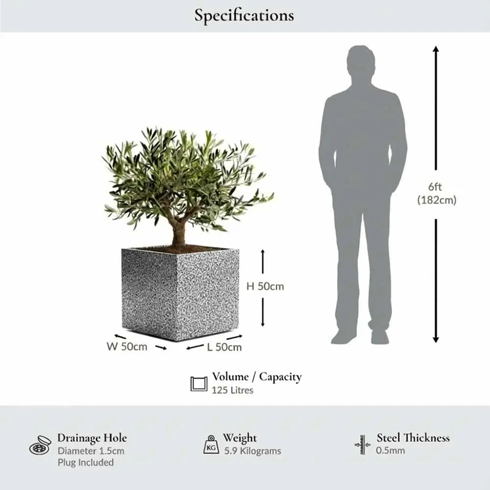 Zinc Galvanised Square Planter | 50cm x 50cm x 50cm | Silver Black