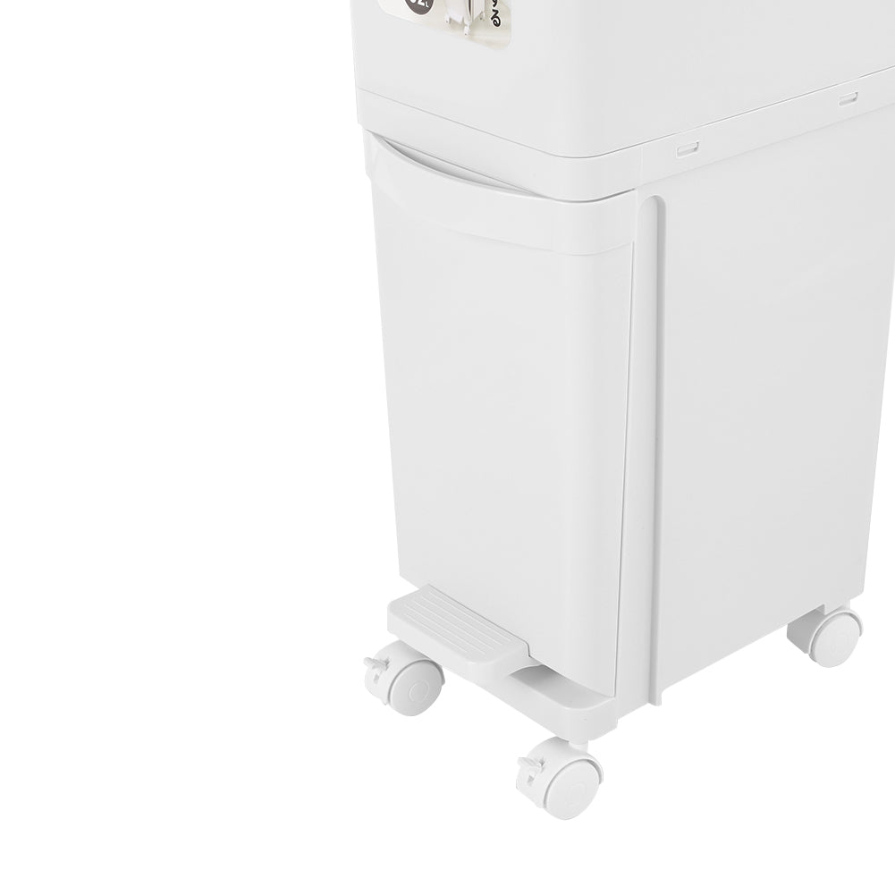 29l Double-layer Rubbish Bin With Sealed Lid, Foot Pedal, And 360° Swivel Wheels, White