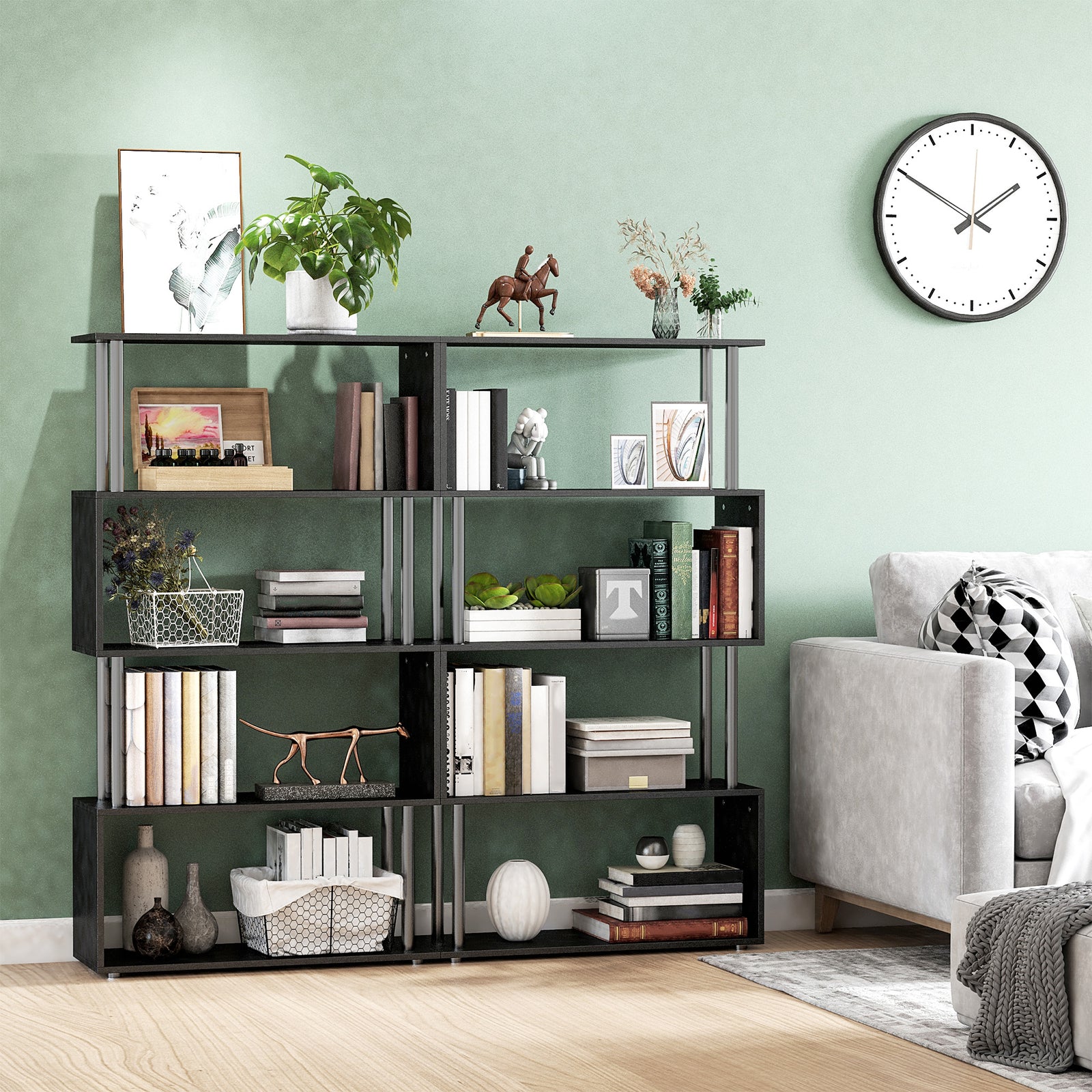 Wooden Storage Display Unit Bookcase Dividers S Shaped | One Size | Black