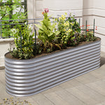 160/240/320cm W X 80cm D X 80cm Height Gardens Plan Oval-shaped Galvanized Steel Raised Garden Bed With Safety Edging & Ground Stakes | Large | Galvanized Silver