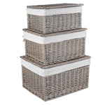 Wicker Antique Wash Cotton Lined Storage Basket | Set-of-3 | Brown