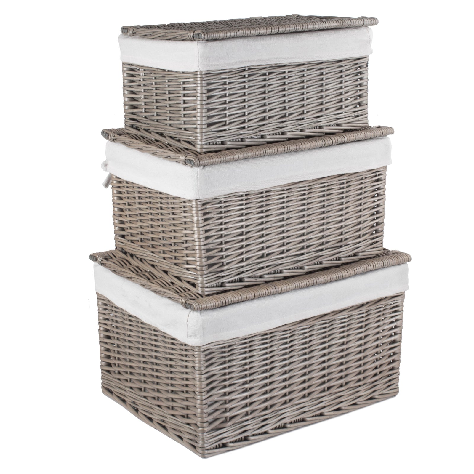 Wicker Antique Wash Cotton Lined Storage Basket | Set-of-3 | Brown