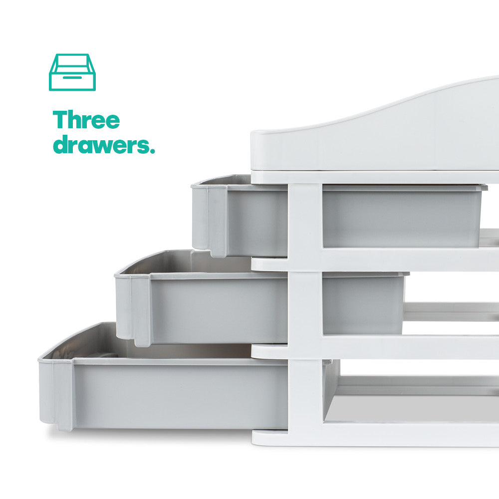 Livivo Large 3 Drawer Desk & Detachable Tray Set - Grey