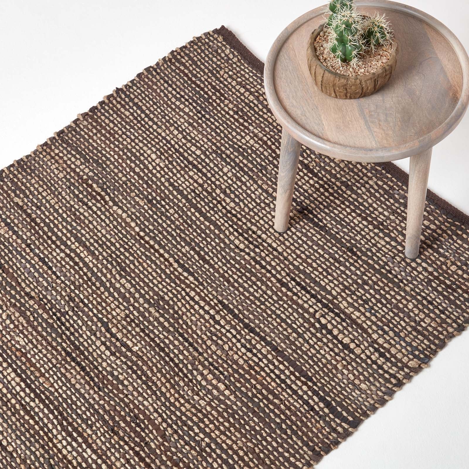 Madras Leather Hemp Rug | 120cm x 180cm | Brown