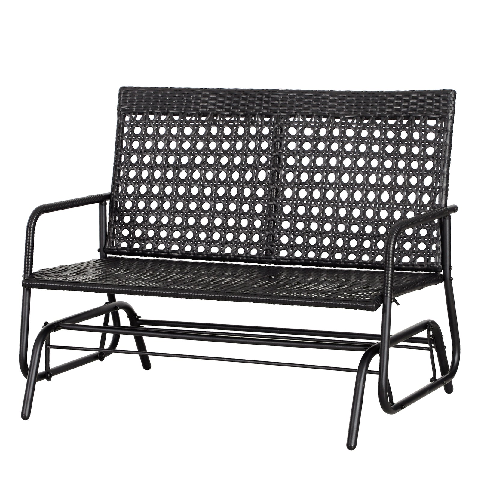 Rattan 2 Seater Wicker Glider Bench, Black