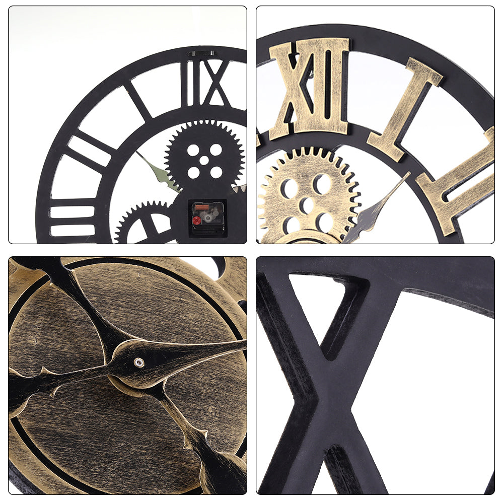 Industrial Large Retro Silent Wall Clock For Home Decor | Gold