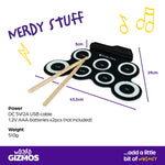 Wicked Gizmos Electronic Drum Kit Roll Up Mat With Demo Songs And Sticks White