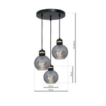 Omega Hand Made Circular Pendant Lamp With Elegant Smoked Glass Spheres Quality Matt Black Fittings With Gold Detail